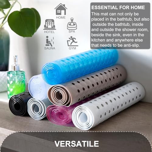 Bath Tub and Shower Mats, Non Slip 40 x 16 Inch Extra Large Bathtub Mat, Machine Washable Bathmat with Drain Holes, Suction Cups for Bathroom Floor, Gray