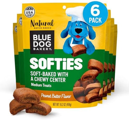 Blue Dog Bakery Natural Dog Treats, Softies, Peanut Butter Flavor, 16.2oz Bag, 6 Bags