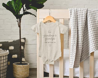 Hi Grandma & Grandpa I Can't Wait To Meet You Pregnancy Announcement Infant Bodysuit - Surprise Gift For Grandparents (Natural)