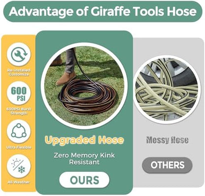 Giraffe Hybrid Leader Hose 5/8" x 15ft, Custom Length, NO Kink, Flexible, Leakproof Water Hose with Male to Female Fittings, 600 Burst PSI