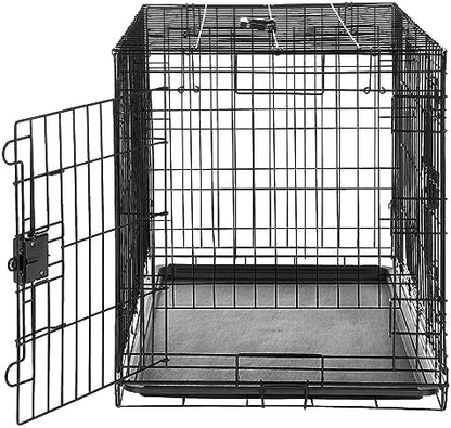 Amazon Basics Durable, Foldable Metal Wire Dog Crate with Tray, Double Door, 36 x 23 x 25 in, Black