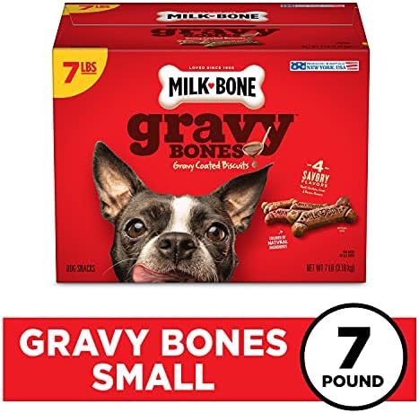 Milk-Bone Gravy Bones Dog Treats with 4 Savory Meat Flavors Coated in Gravy, 7 Pound