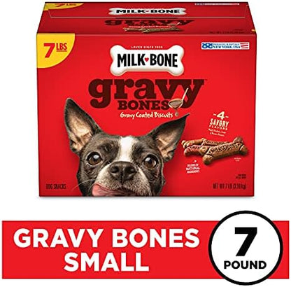Milk-Bone Gravy Bones Dog Treats with 4 Savory Meat Flavors Coated in Gravy, 7 Pound