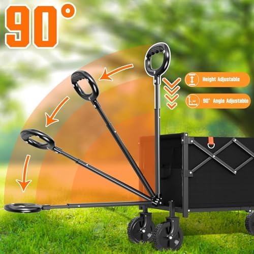 Wagons Carts Foldable, Lightweight Portable Utility Shopping Cart with Wheels, Folding Grocery Wagon Cart for Grocery, Camping, Shopping, Beach, Garden, Sports Black