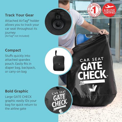 J.L. Childress Gate Check Bag for Car Seats - Travel Bag for Airplane - Includes AIRTAG Holder - Fits All Baby Car Seats, Infant Carriers & Child Booster Seats, Black