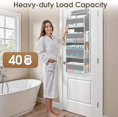 1 Pack Over The Door Organizer, Hanging Storage Organizer with Clear Window, 40lb Ultra Sturdy Large Capacity Room Organizer for Pantry Laundry Bathroom Nursery Closet Baby Essential (Grey)