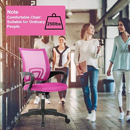 Ergonomic Office Chair Desk Chair Mesh Computer Chair with Lumbar Support Executive Rolling Swivel Adjustable Home Mid Back Task Chair for Women Adults, Pink