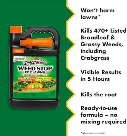 Spectracide Weed Stop For Lawns Plus Crabgrass Killer, 1 Gallon, Ready-To-Use Formula Kills More Than 470 Types Of Weeds As Listed Including Dandelion, Chickweed, Clover, Crabgrass And Yellow Nutsedge