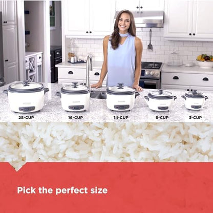 BLACK+DECKER 16-Cup Rice Cooker, 8-Cup Uncooked Rice, Steaming Basket, Removable Non-Stick Bowl, One Touch, Keep Warm