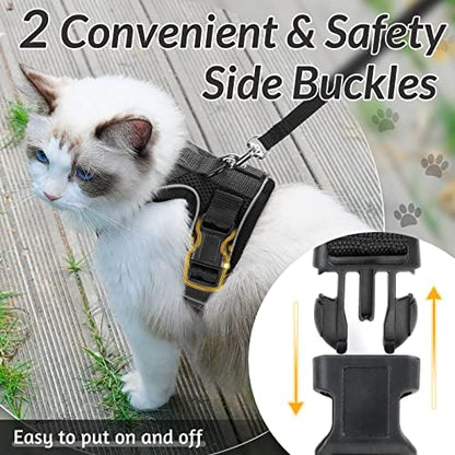 rabbitgoo Cat Harness and Leash for Walking, Escape Proof Soft Adjustable Vest Harnesses for Cats, Easy Control Breathable Reflective Strips Jacket, Black, M
