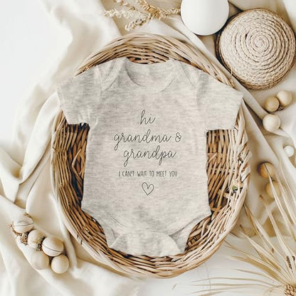 Hi Grandma & Grandpa I Can't Wait To Meet You Pregnancy Announcement Infant Bodysuit - Surprise Gift For Grandparents (Natural)