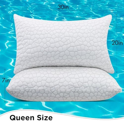 SUPA MODERN Cooling Bed Pillows for Sleeping 2 Pack Shredded Memory Foam Pillows Queen Size Set of 2, Adjustable Cool Pillow for Side Back Stomach Sleepers Luxury firm Gel Pillows for Neck Pain Relief