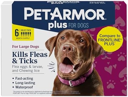 PetArmor Plus Flea and Tick Prevention for Dogs, Dog Flea and Tick Treatment, 6 Doses, Waterproof Topical, Fast Acting, Large Dogs Dogs (45-88 lbs)