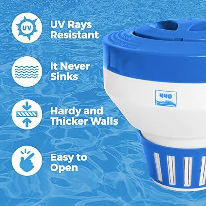 440 Pool Chlorine Floater Dispenser, Fits Up to 5 Pieces of 3-Inch Chlorine Tabs, Adjustable Flow, Control, Heavy-Duty Plastic - Suitable for Small & Large Pools - 9.6 Ounces