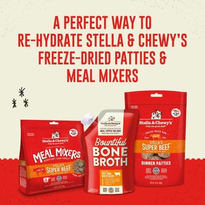 Stella & Chewy's Human-Grade Grass-Fed Beef Bone Broth for Dogs - Joint & Gut Health Liquid Food Topper with Collagen & Turmeric, 16 Fl Oz Resealable Pouch (Pack of 6)