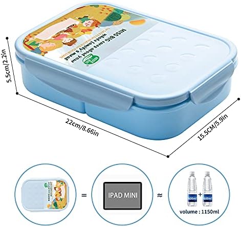 MISS BIG® Bento Box,Bento Box for Kids,Lunch Box Kids,Leakproof Kid Lunch Box,Lunch Containers No BPAs and Chemical Dyes,M/W,D/W & Fridge Safe(1150ml Blue)