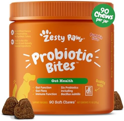 Zesty Paws Probiotics for Dogs - Digestive Enzymes for Gut Flora, Digestive Health, Diarrhea & Bowel Support - Clinically Studied DE111 - Dog Supplement Soft Chew for Pet Immune System - Pumpkin