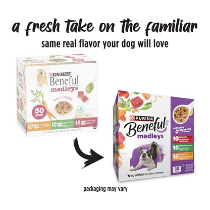Purina Beneful Medleys Wet Dog Food Variety Pack with Tuscan, Romana, and Mediterranean Style Dog Food in Dog Gravy, 30 Pack - (Pack of 30) 3 oz. Cans