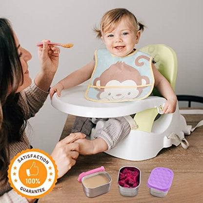Small (1 CUP) Stainless Steel Snack Containers for Kids | Easy Open Leak Proof Food Containers with Silicone Lids - Perfect Metal Toddler Lunch Box for Daycare and School (8oz)