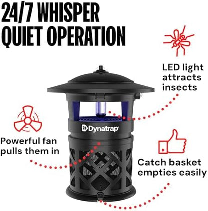 DynaTrap DT2030SR Fly Traps Outdoor - Mosquito & Flying Insect Killer for 1 Acre – Kills Flies, Gnats, Wasps - Bug Zapper Alternative - Black