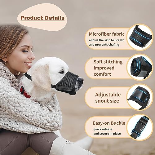 HEELE Dog Muzzle,Soft Nylon Muzzle Anti Biting Barking Chewing,Air Mesh Breathable Drinkable Adjustable Loop Pets Muzzle for Small Medium Large Dogs 4 Colors 4 Sizes (Black, L)