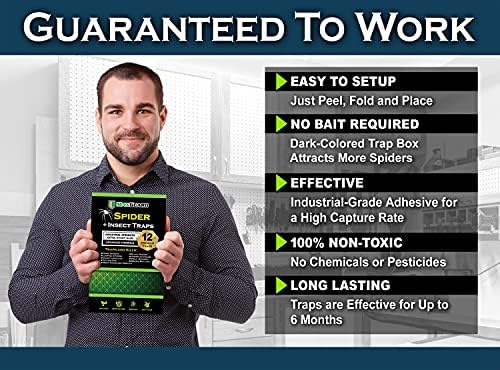 MaxGuard Spider + Insect Traps (12 pcs Box Trap) | Non-Toxic Extra Sticky Glue Traps, Kill Black Widow Hobo Brown Recluse Spiders and Other Crawling Bugs & Insects |