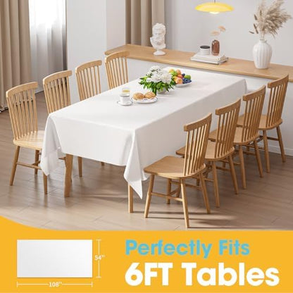 White Plastic Table Cloth - 8 Pack 54" × 108" Rectangle Disposable Tablecloths for 6FT Tables, Waterproof Table Cover for Party, Holiday & Gathering Use