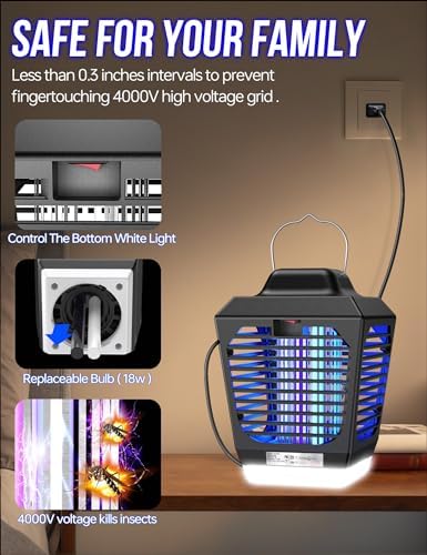 Bug Zapper Outdoor, Mosquito Zapper with LED Light, Fly Zapper Outdoor Indoor, Insect Zapper Electric Fly Traps, Plug in Mosquito Killer for Patio Yard