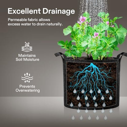 VIVOSUN 5-Pack 3 Gallon Plant Grow Bags Heavy Duty Thickened Nonwoven Fabric Pots with Handles