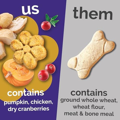 Fruitables Baked Dog Treats, Healthy Pumpkin Treat for Dogs, Low Calorie & Delicious, Free of Wheat, Corn and Soy, Made in The USA, Chicken and Cranberry Flavor, 20 oz