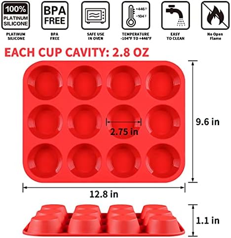 12 Cups Silicone Muffin Pan - Regular Size Cupcake Pan Muffin Tin for Baking Nonstick Food Grade