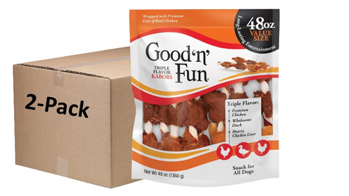Good N Fun Triple Flavor Kabobs 48 Ounce, Rawhide Snack for All Dogs (2 Pack)