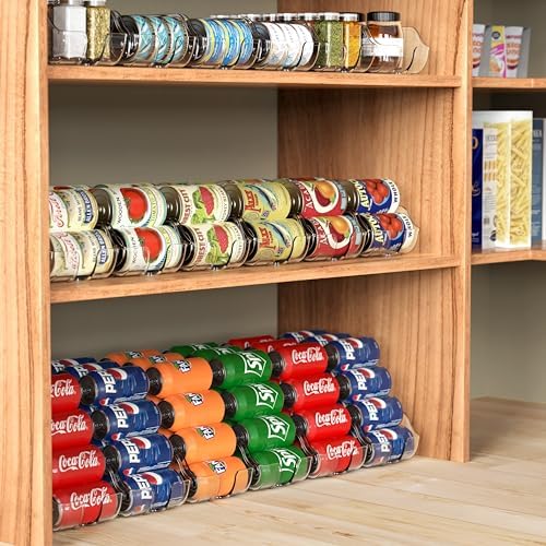 Simple Houseware Soda Can Organizer and Dispenser for Refrigerator / Pantry, Clear, Set of 2