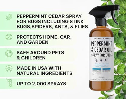Kate's Home & Garden Peppermint Oil Spray for Bugs, Insects, Spiders. Indoor Repellent Pest Control with Cedarwood Oil (16oz, Natural, Non Toxic)