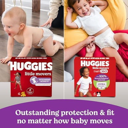 Huggies Size 5 Baby Diapers, Little Movers HuggFit 360° Baby Diapers with 360° Waistband, Size 5 (27+ lbs), 128 Count (2 Packs of 64), Packaging May Vary