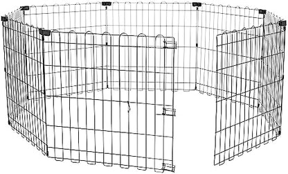 Amazon Basics Foldable Octagonal Metal Exercise Dog Playpen - Indoor/Outdoor, No Door, Extra Small (8 Panels, 24 x 24), Easy to assemble, store, and customize, 24" - Puppy, Black