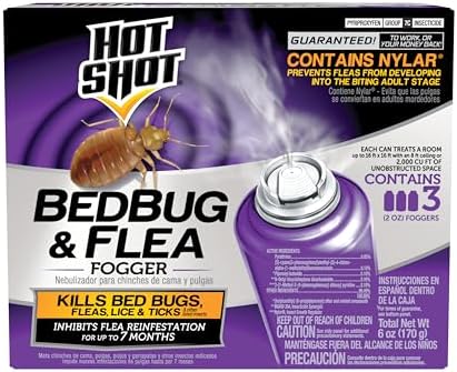 Hot Shot BedBug And Flea Fogger 3 Count-2 Ounce Cans, With Nylar, Inhibits Flea Reinfestation