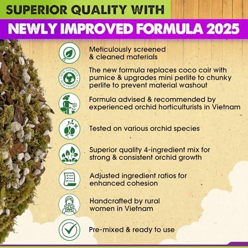 [Upgraded] DUSPRO Orchid Potting Mix for Repotting with Forest Moss, Pine Bark, Perlite & Pumice Natural Ingredients, Orchid Bark Potting Mix, Orchid Repotting Kit Drainage Indoor Potting Medium 2QT