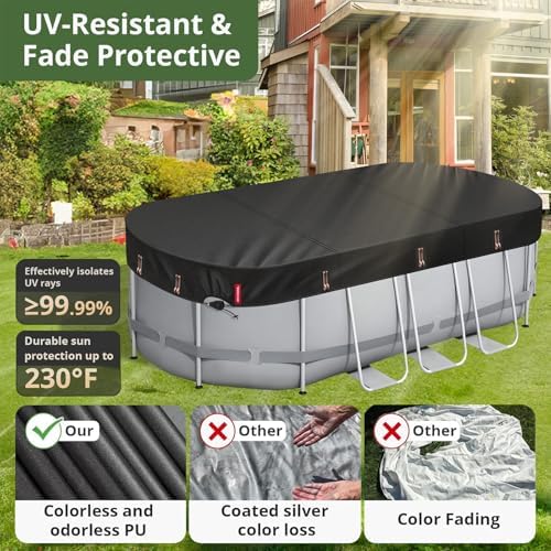QH.HOME [2025 Upgraded Ultimate Windproof] 10x16 Ft Oval Pool Cover with Fast Tightening Patented Ratchet,Winter Pool Cover for Above Ground Pools [Durable, Tear Resistant] with Weight-Bearing Rings