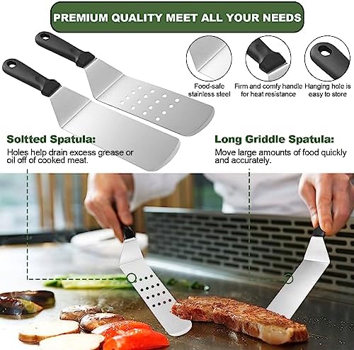 35PCS Griddle Accessories Kit, Flat Top Grill Accessories Set for Blackstone and Camp Chef, Grill Spatula Set with Enlarged Spatulas, Basting Cover, Scraper for Outdoor Barbecue