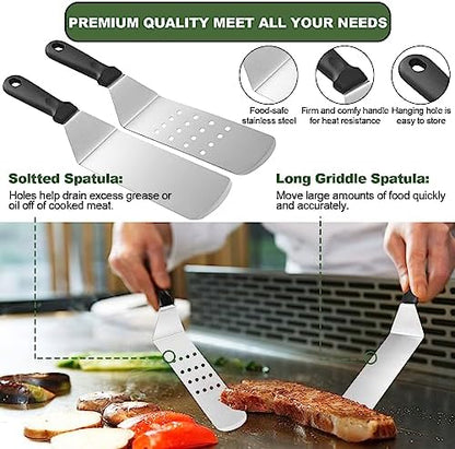 35PCS Griddle Accessories Kit, Flat Top Grill Accessories Set for Blackstone and Camp Chef, Grill Spatula Set with Enlarged Spatulas, Basting Cover, Scraper for Outdoor Barbecue