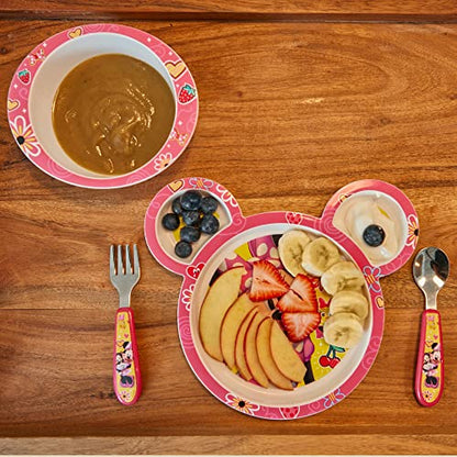 The First Years Disney Minnie Mouse Dinnerware Set - Toddler Plates and Toddler Utensils- 4 Piece Set