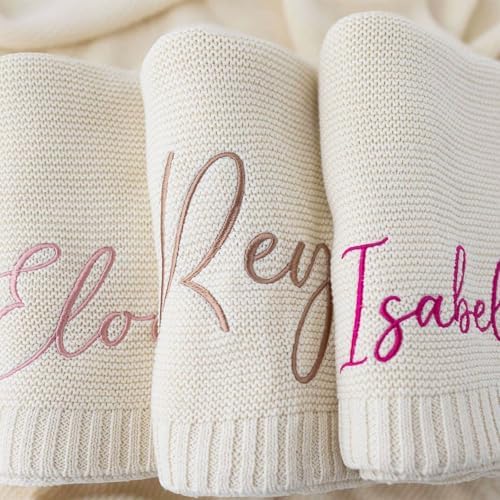 Personalized Baby Blanket - Custom Knit with Embroidery, Monogrammed Baby Name Blanket | Perfect for Baby Showers, Stroller & Car Seat | Gift Idea