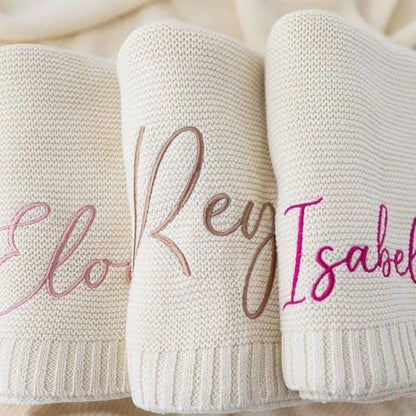 Personalized Baby Blanket - Custom Knit with Embroidery, Monogrammed Baby Name Blanket | Perfect for Baby Showers, Stroller & Car Seat | Gift Idea