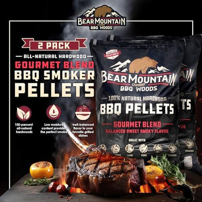 Bear Mountain 2-Pack Wood Pellets for Smoker, Grill & BBQ, 20 Lbs, Gourmet Blend - Premium Hardwood Barbecue Pellets for Indoor and Outdoor Grilling