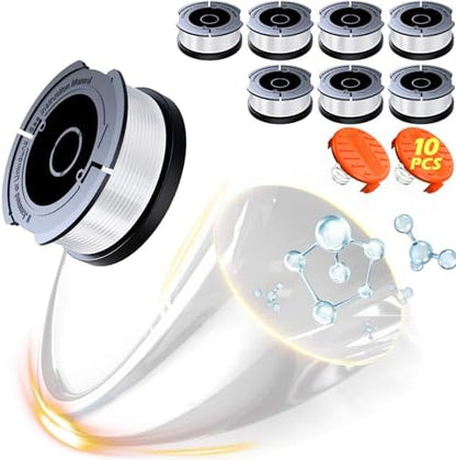 10 Pack Weed Eater String Compatible with Black+Decker, AF-100 0.065" Weed Wacker String Refill 240ft Automatic Feed String Trimmer Replacement Spool Line for Black&Decker(8 Spool+2 Cap+2 Spring)