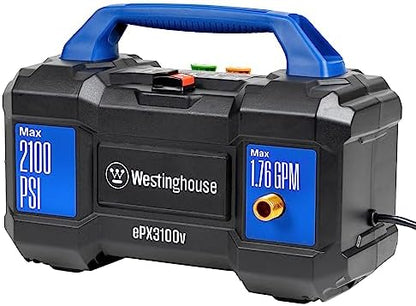 Westinghouse ePX3100v Electric Pressure Washer, 2100 Max PSI 1.76 Max GPM, Built-in Carry Handle, Detachable Foam Cannon, Pro-Style Steel Wand, 3-Nozzle Set, for Cars/Fences/Driveways/Home/Patios