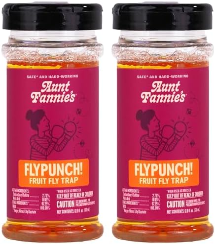 Aunt Fannie's FlyPunch Fruit Fly Trap for Indoor and Kitchen Use, Ready to Use, Made with Plant Based Ingredients, Safe Near Food, Each Bottle Lasts Up to 30 Days, Pack of 2