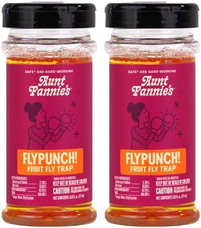 Aunt Fannie's FlyPunch Fruit Fly Trap for Indoor and Kitchen Use, Ready to Use, Made with Plant Based Ingredients, Safe Near Food, Each Bottle Lasts Up to 30 Days, Pack of 2