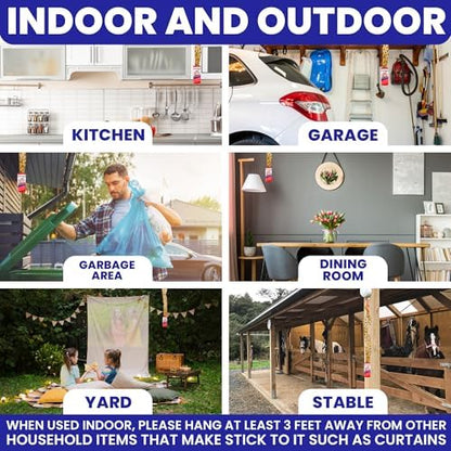 Fly Strips Indoor Sticky Hanging 24pk with Pins. Non Toxic Outdoor Fly Trap Indoor for Home. Flies Tape Paper Trap Ribbon Roll for House Gnat Fruit and Housefly. Bug Catchers for Inside Home Flypaper